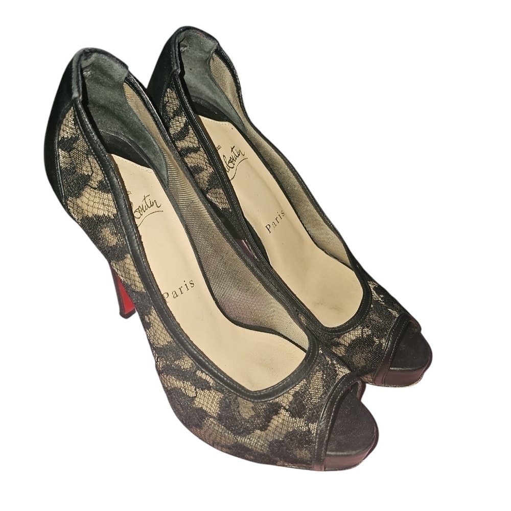 Christian Louboutin black Ambro 120‎ pump featuring round peep-toe 37